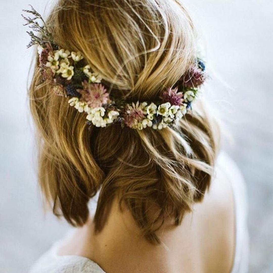 Blomsterkrans lavet til en kreativ workshop der blev afholdt kort før brylluppet.
