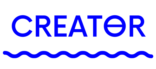 Creatørs blå logo med bølget streg