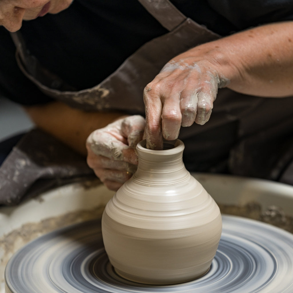 Kvinde drejer en vase til weekend drejekursus for nybegyndere i odsherred. 